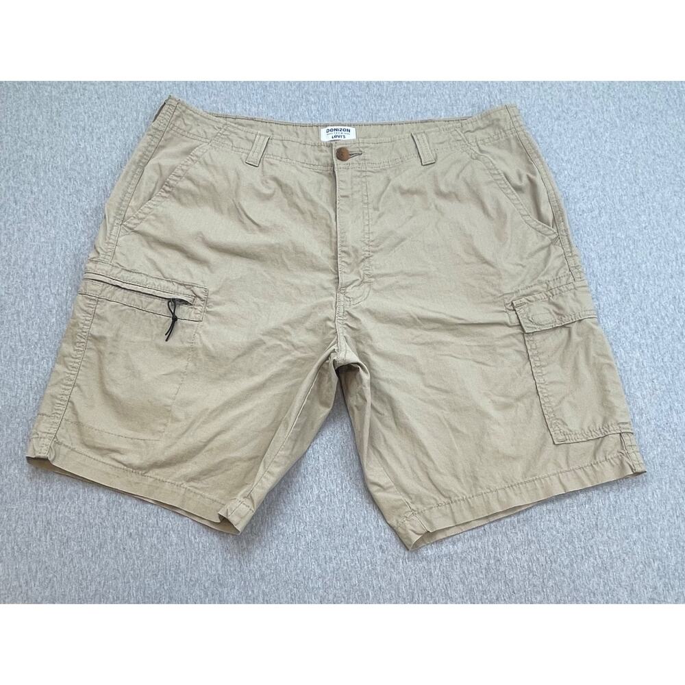 Levis Denizen Shorts Mens 38 Beige Cotton Blend Stretch Cargo Ripstop 10" Inseam